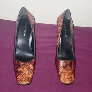 Enzo Angiolini Snakeskin Heels in Brown and Black